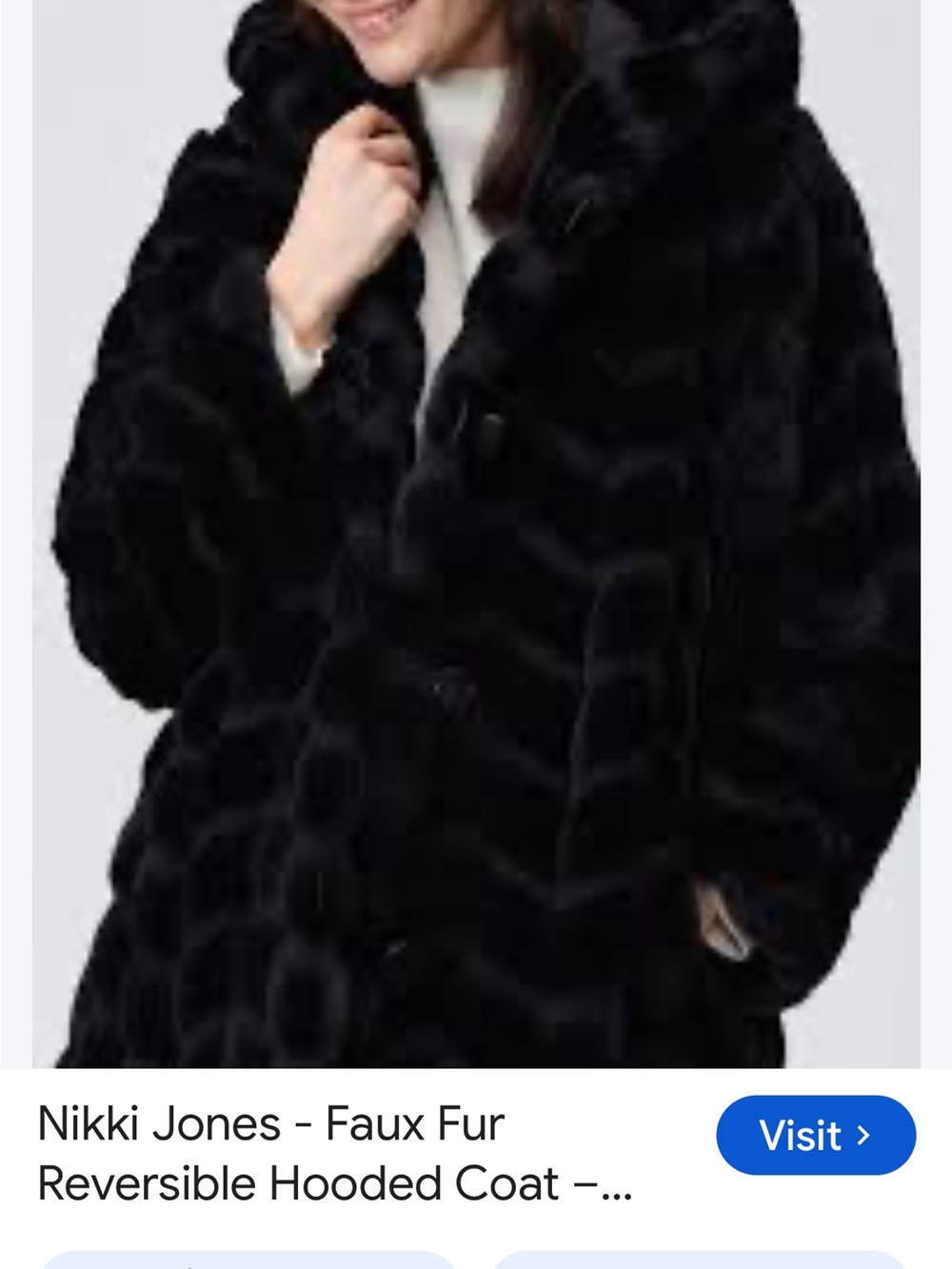 Faux Fur Reversible Hooded Pea Coat - Black